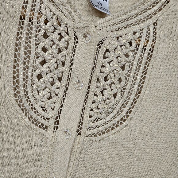 Nygard Collection Y2K Sweater Blouse Size Small Ribbed Knit Gold Metallic - Picture 1 of 7